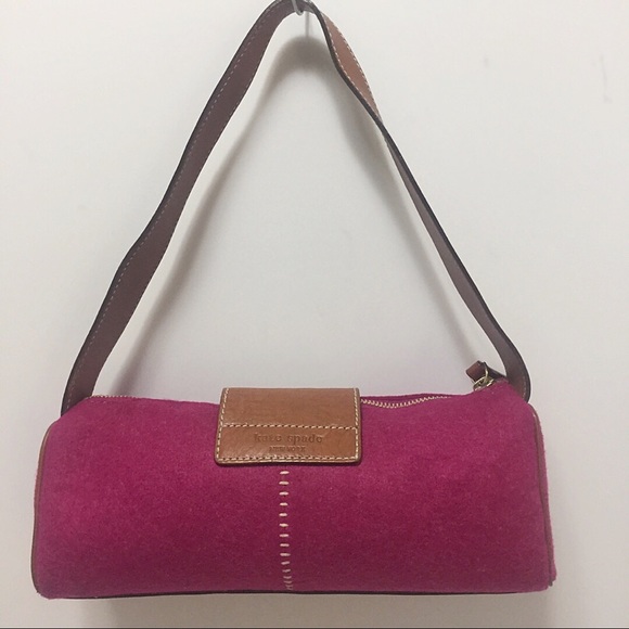 Kate Spade Magenta Wool & Brown Leather Barrel Bag - Picture 3 of 8